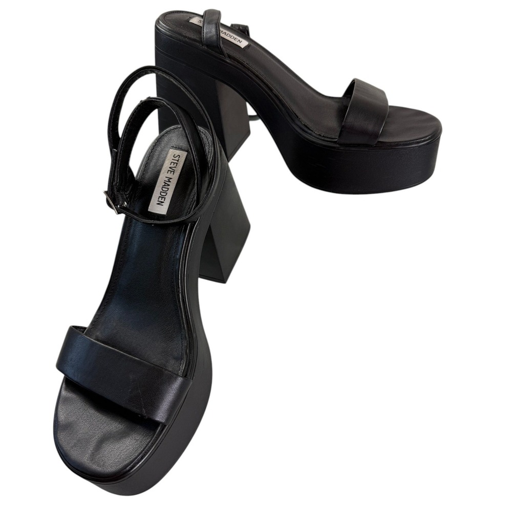 Steve Madden Rosetta Black Platform Sandals Womens 9.5 Block Heel Ankle Strap PU